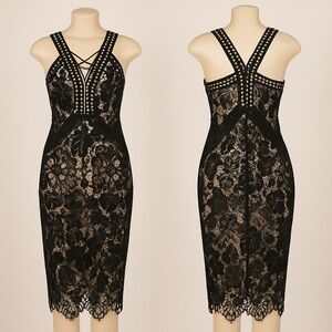 Elegant Black Lace Dress Harlyn Black Lace Midi Dress – Size L